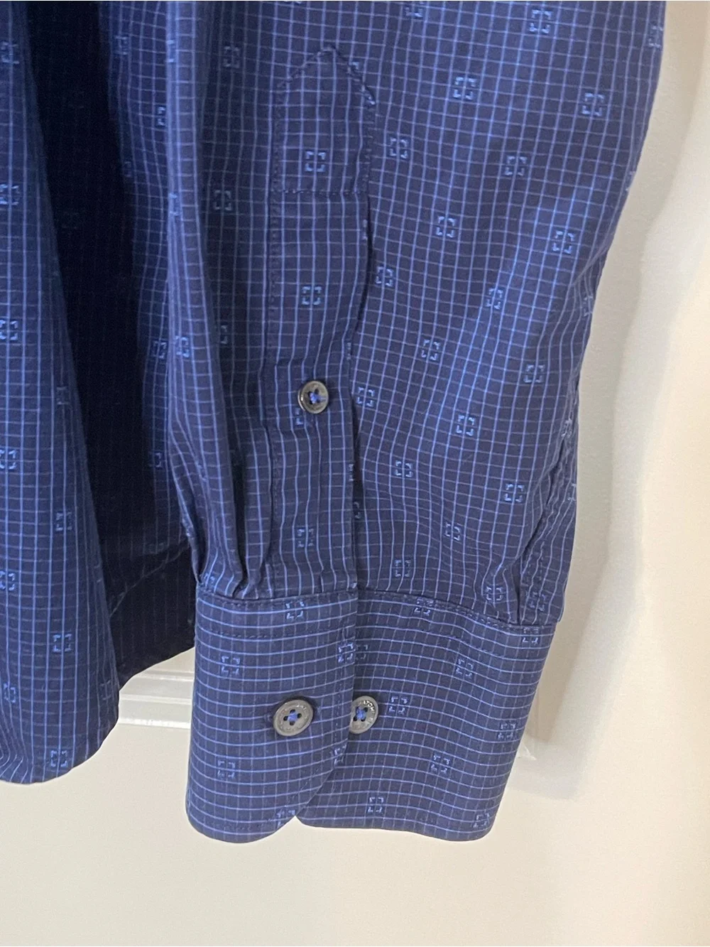 Bugatchi Navy Blue Geometric Print Dress Shirt 100% Cotton L